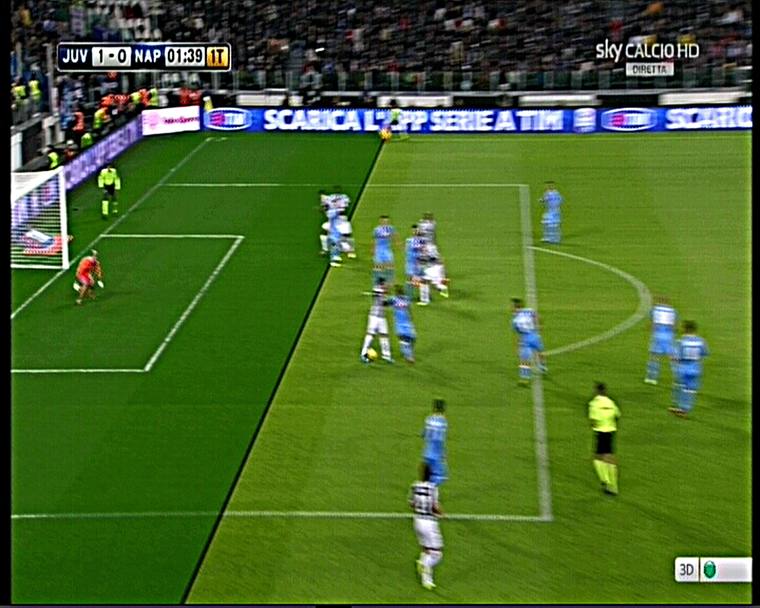 Juventus-Napoli, secondo minuto: Fernando Llorente  in fuorigioco sul tocco di Tevez sul gol dell&#39;1-0. Ansa-Sky